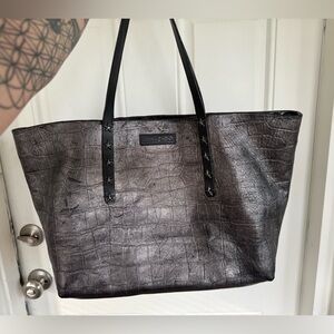 Jimmy Choo Metallic Black Croc-Embossed Tote!